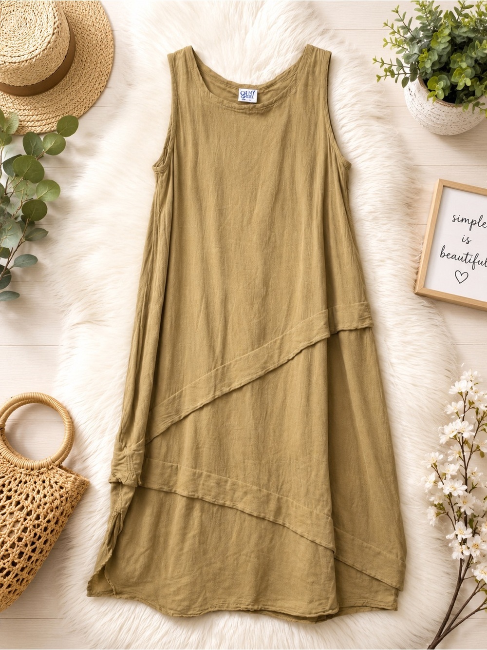 Oh My Gauze! Sleeveless Olive Maxi Linen Dress